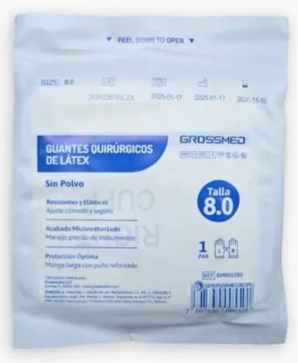 [7597830005501] PAR GUANTES QUIRURGICOS ESTERILES DE LATEX TALLA 8.0 (GROSSMED)