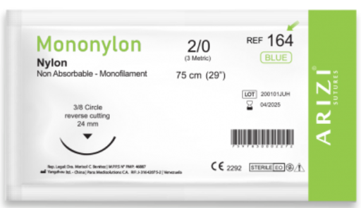 [7597830002272] SUTURA MONONYLON  2/0 75CM X 1 UNIDAD REF 164 (ARIZI)