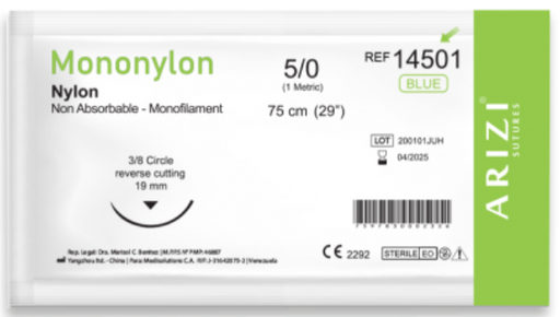[7597830002326] SUTURA MONONYLON  5/0 75CM X 1 UNIDAD REF 14501 (ARIZI)