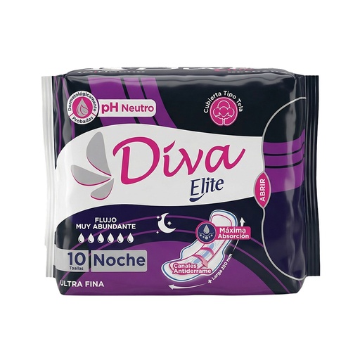 [6976336580315] TOALLAS SANITARIAS ULTRAFINA NOCHE ELITE X 10 UNIDADES (DIVA)