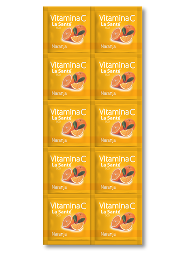 [7703763984329] VITAMINA C TIRA SABOR A NARANJA  500MG X 10 TABLETAS MASTICABLES (LA SANTE)