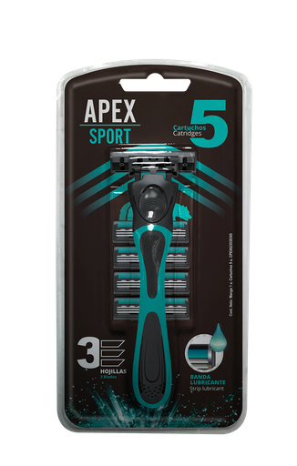 [7595751005334] AFEITADORA SPORT 3 BLADES X 5 CARTUCHOS (APEX)