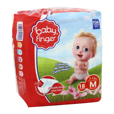 [7597597002201] PAÑAL PARA BEBE TALLA M X 18 UNIDADES (BABY FINGER)