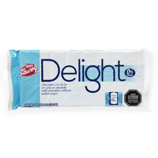 [7591016855584] CHOCOLATE C/LECHE SIN AZUCAR DELIGTH 100GR (SAVOY)