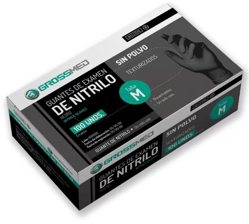 [7597830003491] GUANTES DE NITRILO NEGRO TALLA M X 100 UNIDADES (GROSSMED)