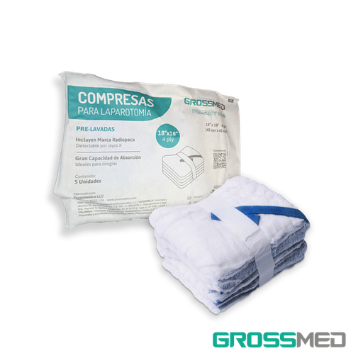 [7597830003064] COMPRESA DE LAPAROTOMIA ESTERIL 18" X 18" X 5 UNIDAD (GROSSMED)